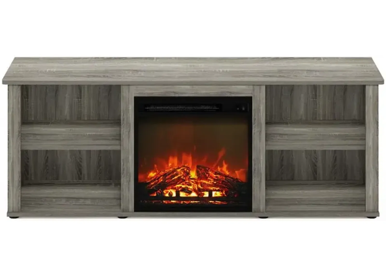 Furinno Classic 60 Inch TV Stand with Fireplace, French Oak Grey