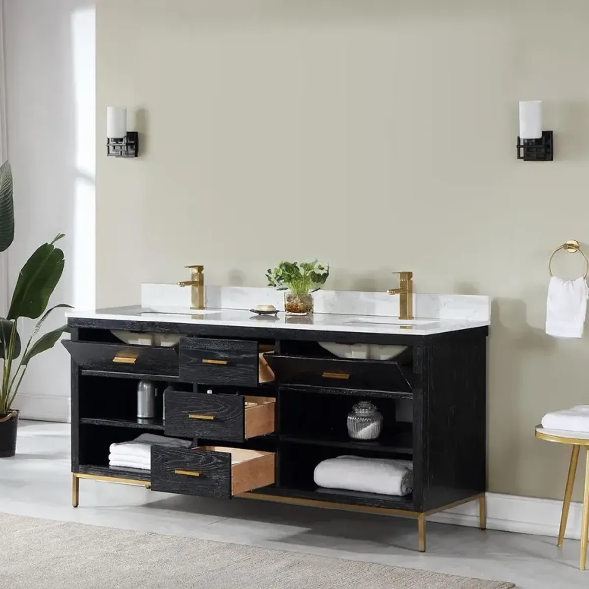 Altair 72 Double Bathroom Vanity Set in Black Oak without Mirror