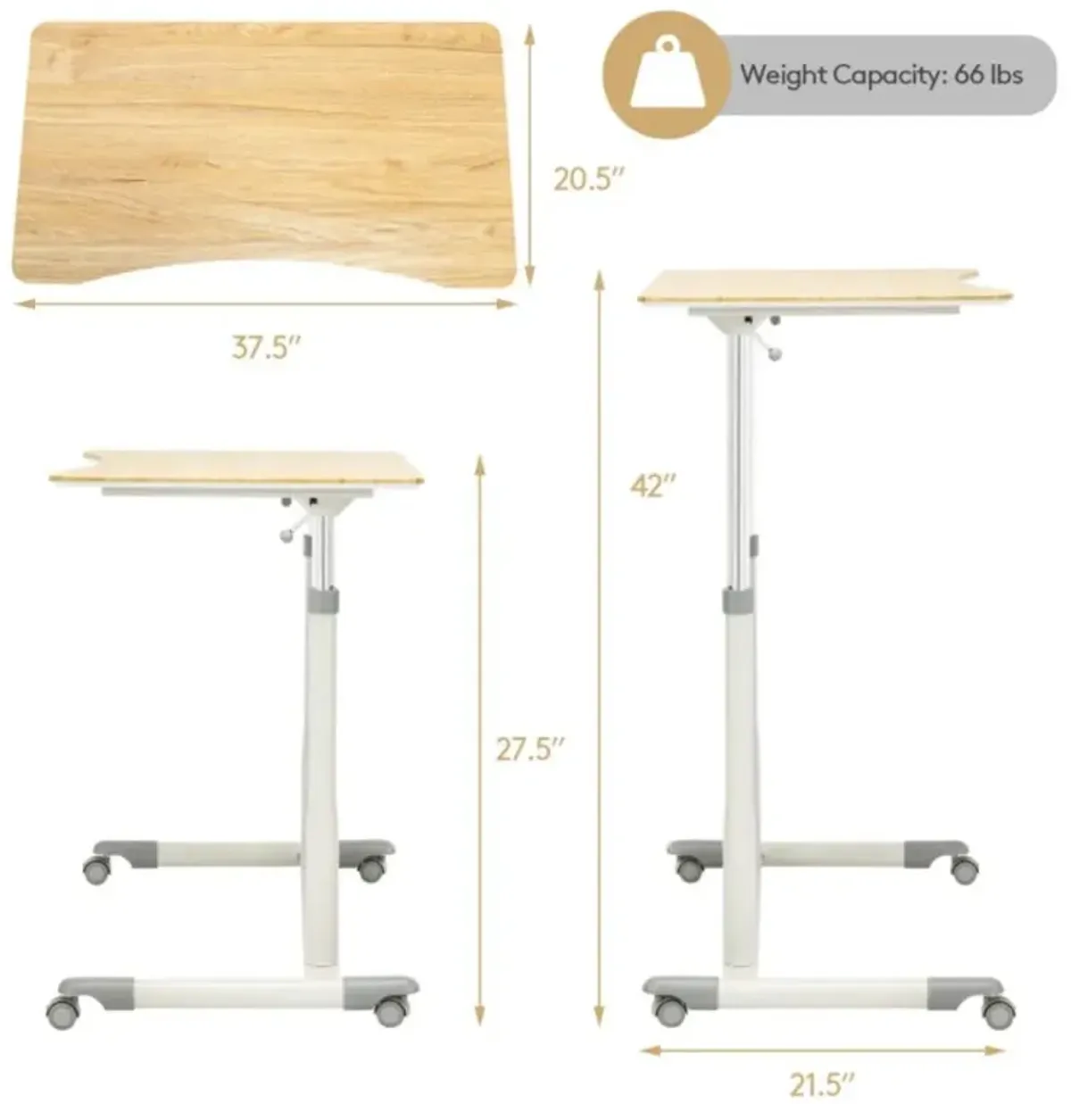 Hivvago Height Adjustable Computer Desk Sit to Stand Rolling Notebook Table