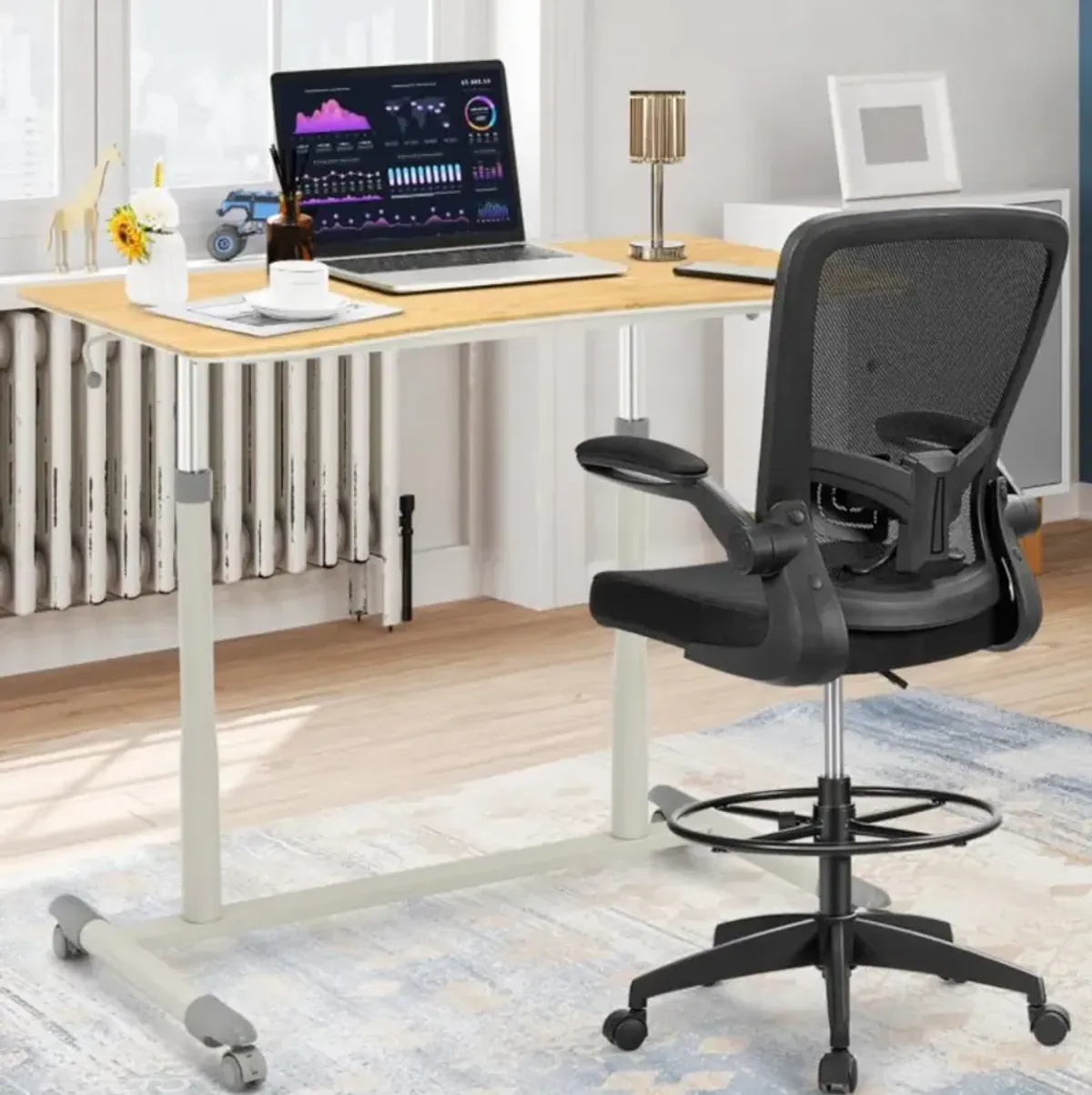 Hivvago Height Adjustable Computer Desk Sit to Stand Rolling Notebook Table