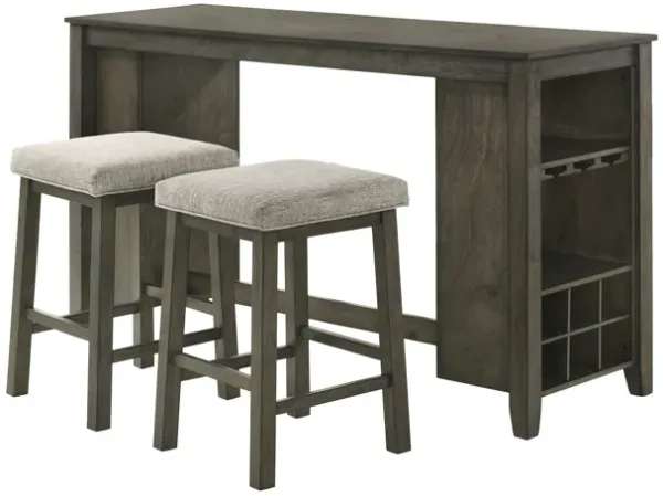 3 Piece Bar Table Set, Stemware Rack and Cubbies, Rustic Brown Wood Frame - Benzara