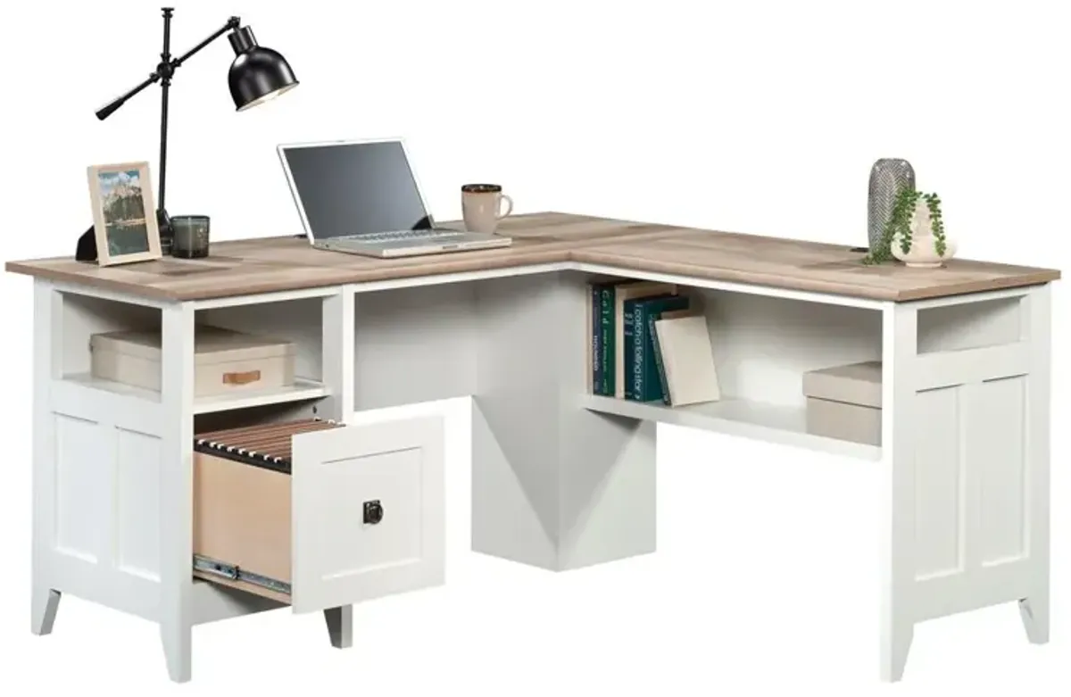 Sauder August Hill  L-Desk Wh Base W/ Loa Top