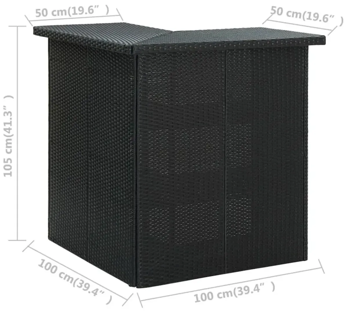 vidaXL Corner Bar Table Black 39.4"x19.7"x41.3" Poly Rattan