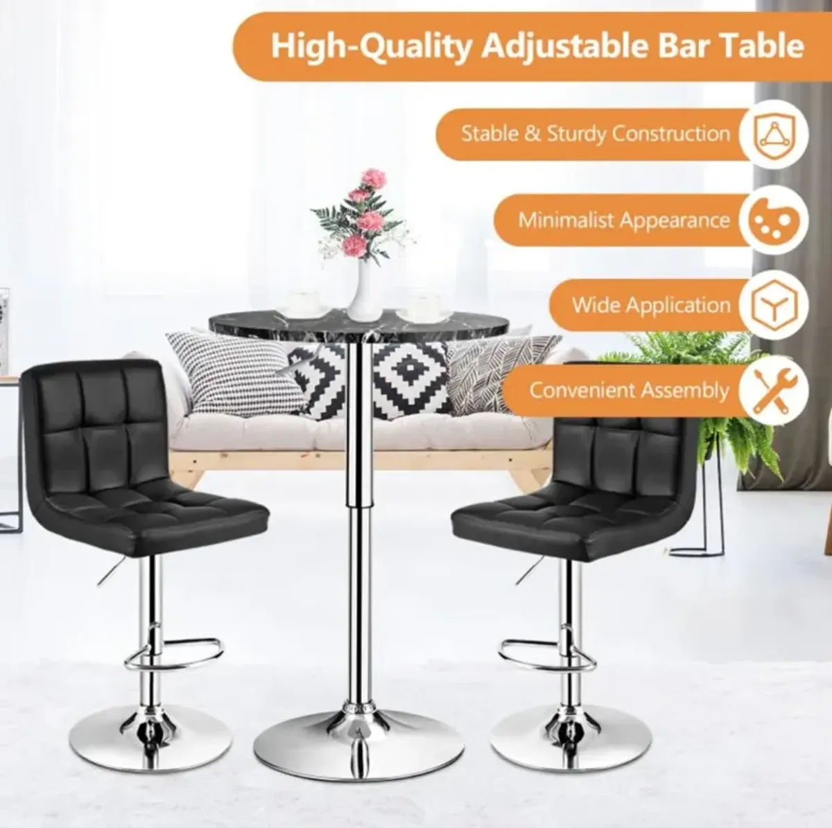 Hivvago 360° Swivel Round Pub Table with Height Adjustable