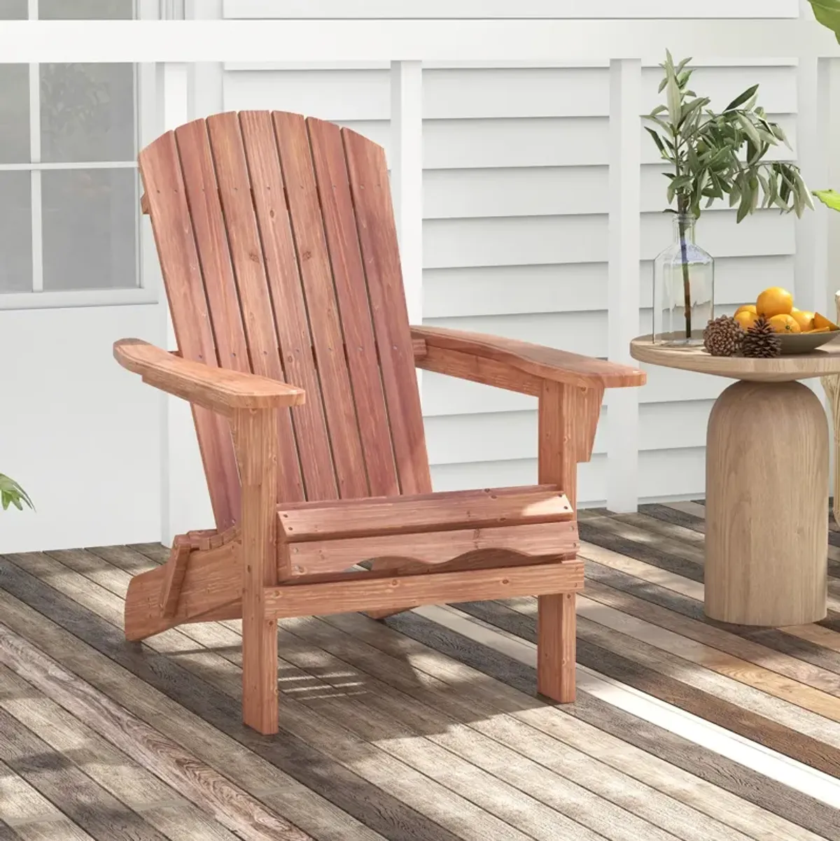 1 Piece Folding Adirondack Chair with High Backrest and Wide Armrests