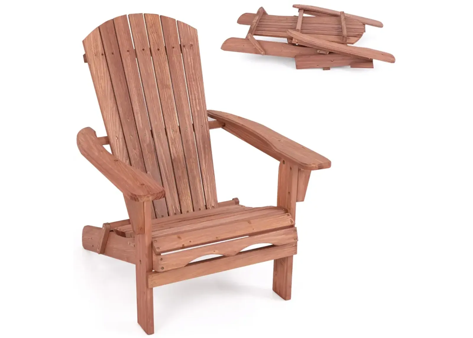 1 Piece Folding Adirondack Chair with High Backrest and Wide Armrests