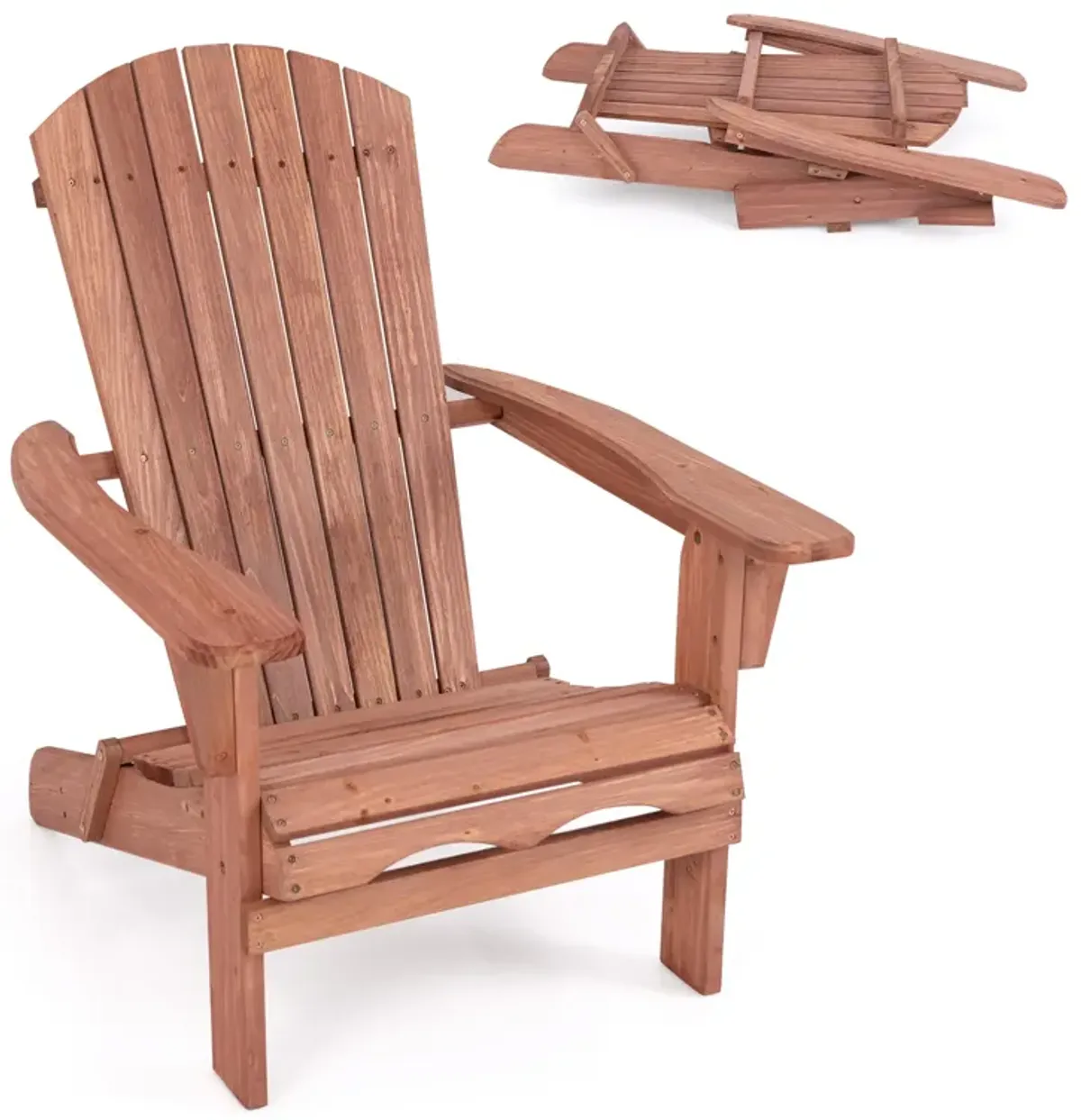 1 Piece Folding Adirondack Chair with High Backrest and Wide Armrests