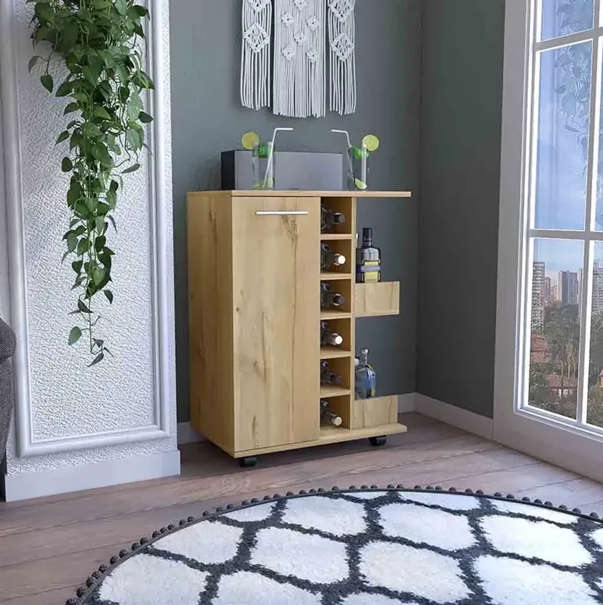 Bar Cart Wells, Living Room, Light Oak