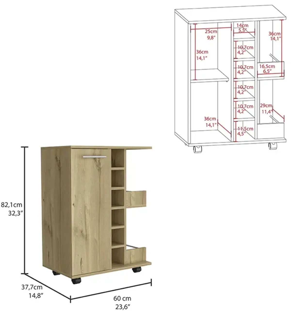 Bar Cart Wells, Living Room, Light Oak