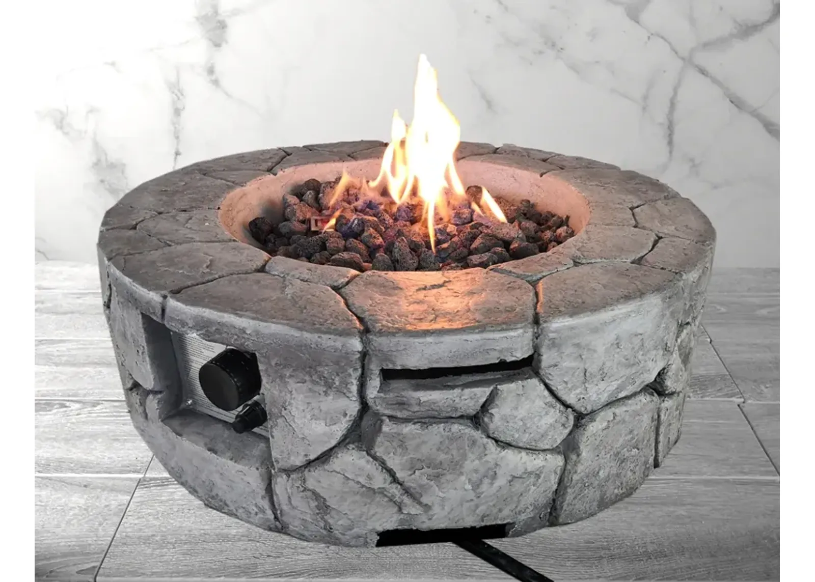 Living Source International 9'' x 28'' Round Fire Pit Stone Gray