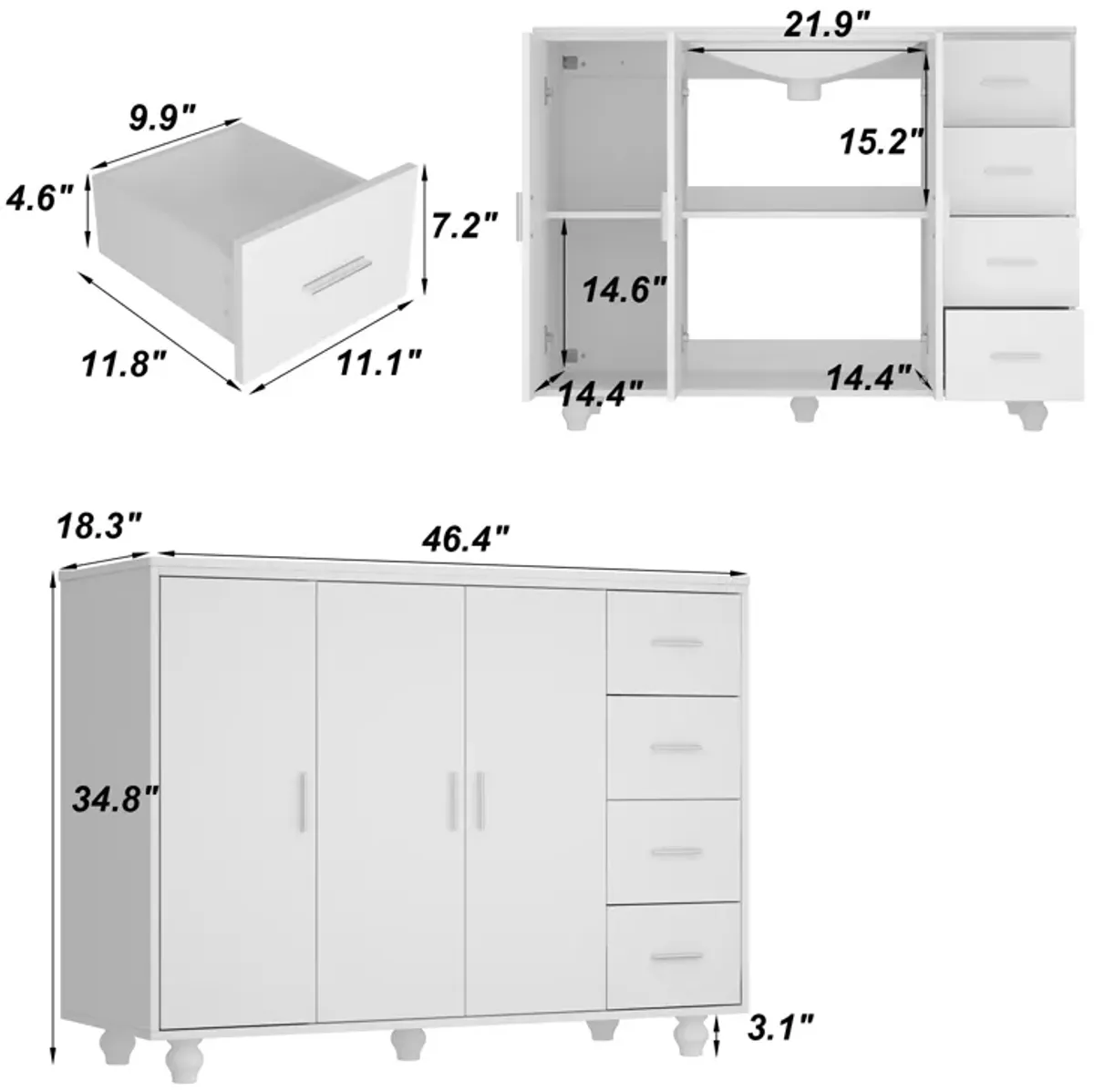 FUFU&GAGA Modern Bathroom Vanity Cabinet with Storage Drawers and Shelves, (46.4" W x 18.3" D x 34.8" H),White