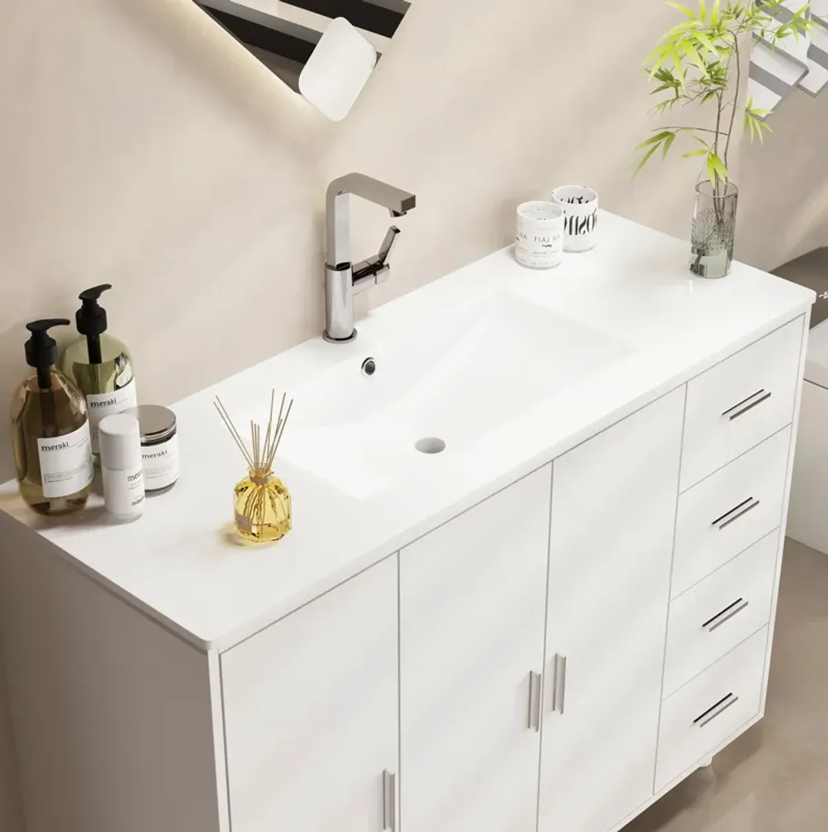 FUFU&GAGA Modern Bathroom Vanity Cabinet with Storage Drawers and Shelves, (46.4" W x 18.3" D x 34.8" H),White