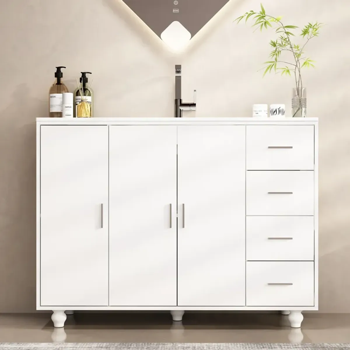 FUFU&GAGA Modern Bathroom Vanity Cabinet with Storage Drawers and Shelves, (46.4" W x 18.3" D x 34.8" H),White