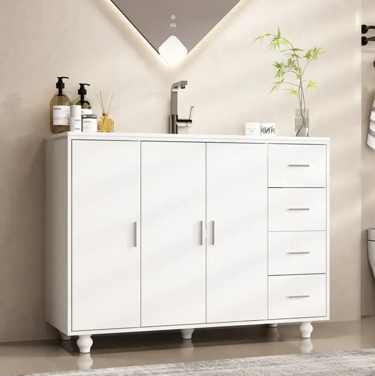 FUFU&GAGA Modern Bathroom Vanity Cabinet with Storage Drawers and Shelves, (46.4" W x 18.3" D x 34.8" H),White