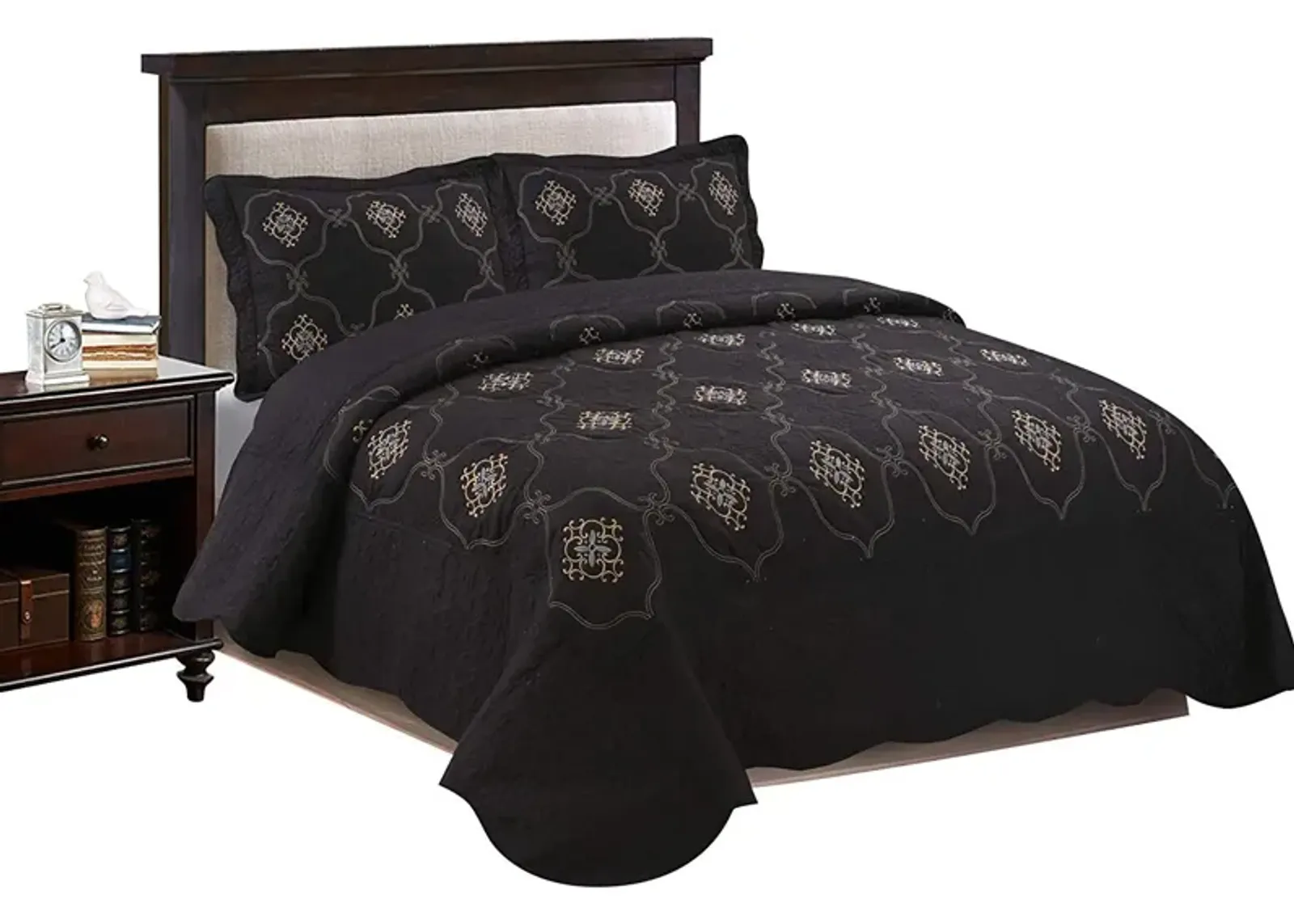 MarCielo 3 Piece Quilted Embroidery Quilts Bedspreads Set Emma