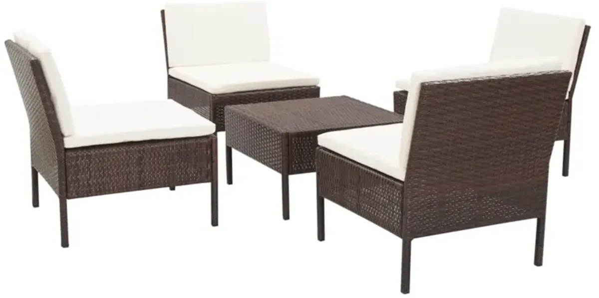 vidaXL 5 Piece Garden Sofa Set with Cushions Poly Rattan Brown