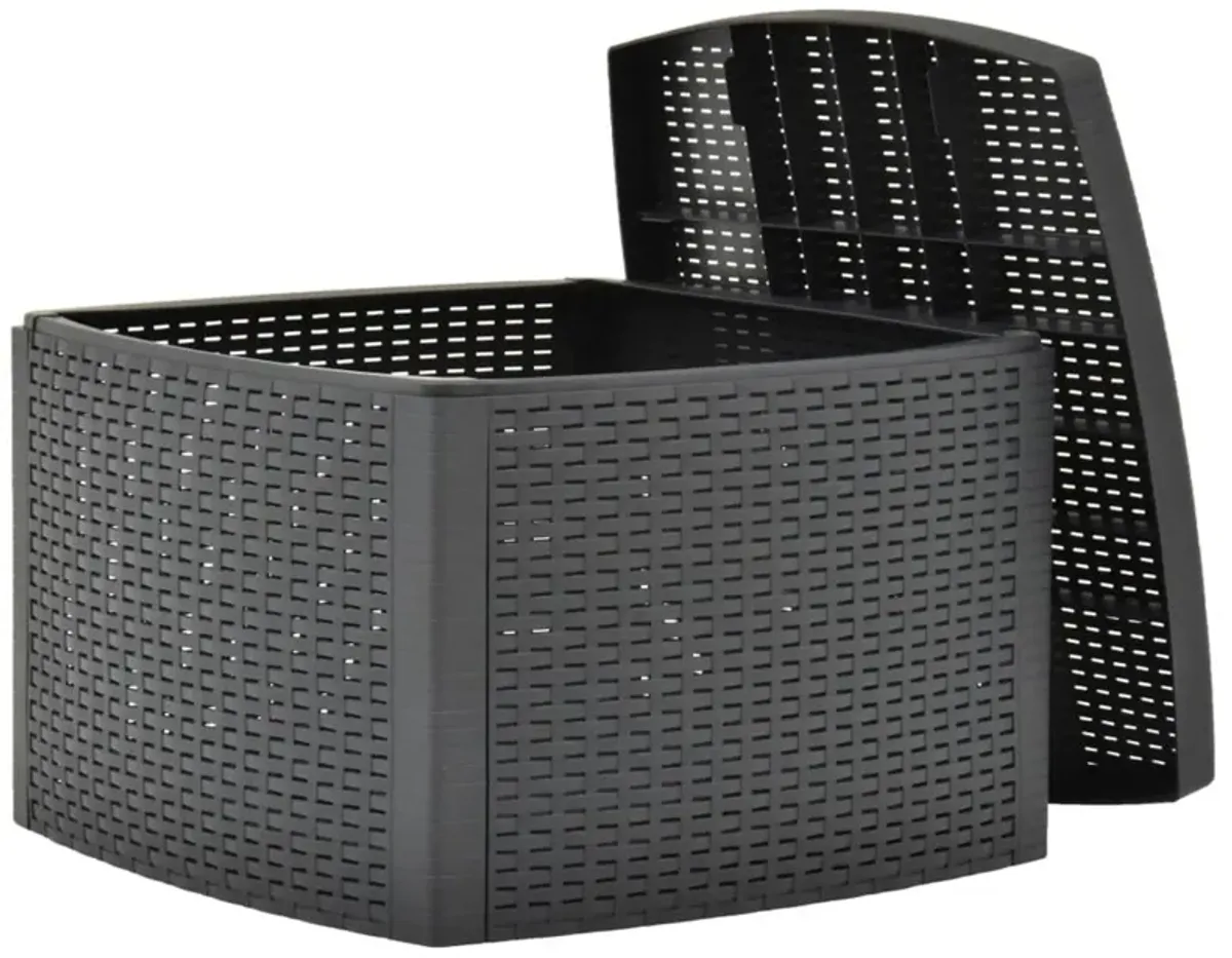 Outdoor Side End Table, 21 Inch Square Rattan Design, Anthracite Gray - Benzara