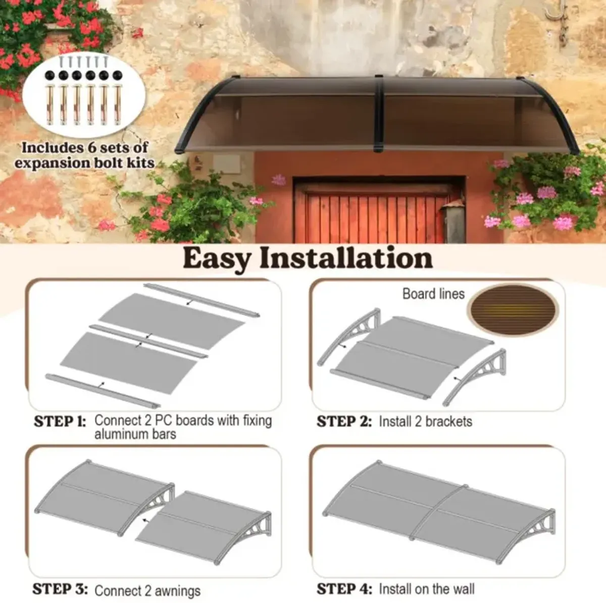 Hivvago Outdoor Front Door Patio Overhang Awning for Sunlight Rain Snow Wind Protection