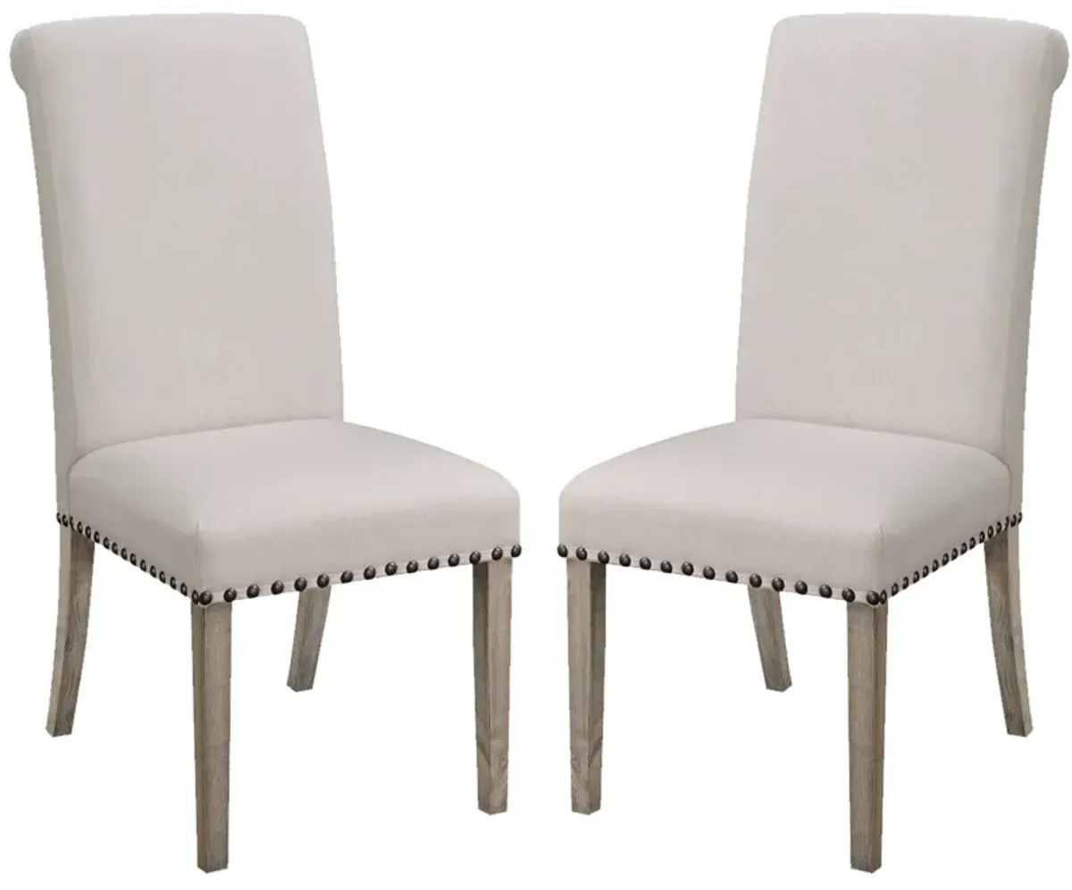 Rolled Back Parson Dining Chair, Beige, Set of 2-Benzara