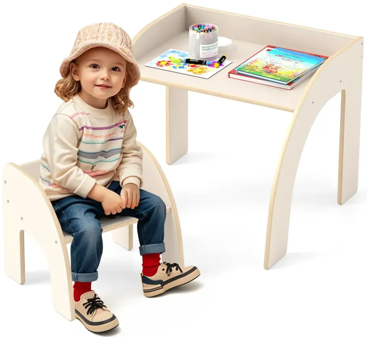 Kids Table and Chair Set with Wide Tabletop and Curved Edges for Kids Room