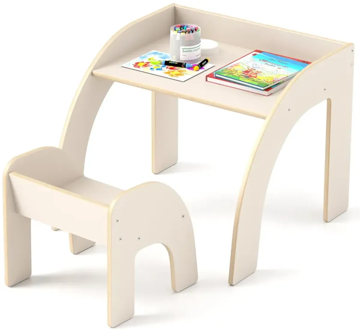 Kids Table and Chair Set with Wide Tabletop and Curved Edges for Kids Room