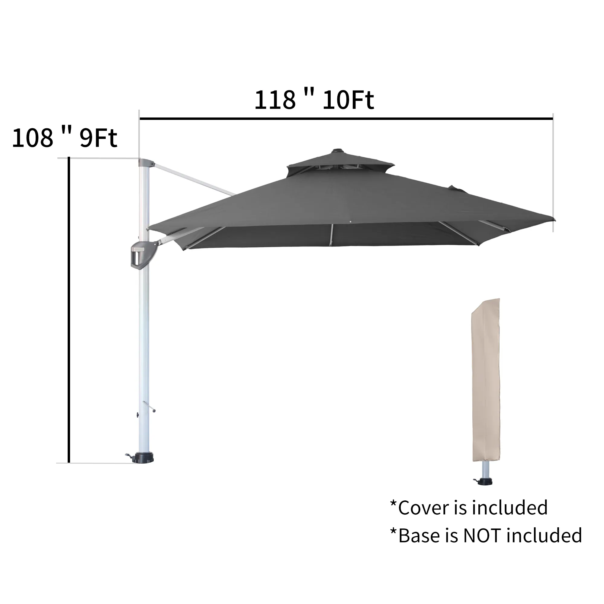 MONDAWE 10ft 2-Tier Square Cantilever Outdoor Patio Umbrella with Included Cover