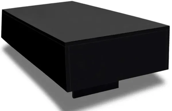 Coffee Table, Rectangular Platform, 34 Inch Modern High Gloss Black - Benzara