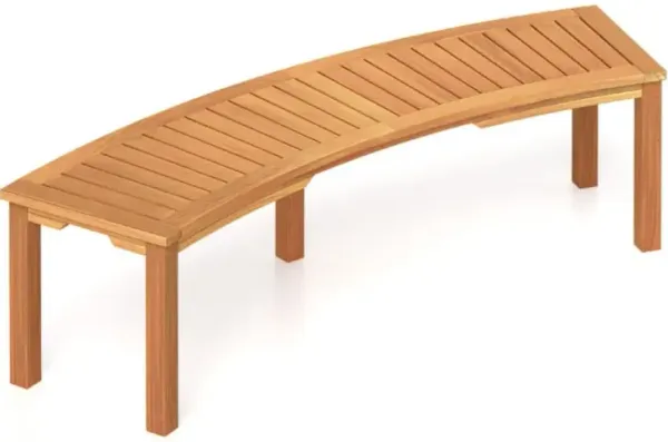 Hivvago Outdoor Curved Acacia Wood Fire Pit Bench with Slatted Seat