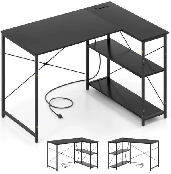 L-Shaped Reversible Corner Desk with Adjustable Storage Shelves for Home Office