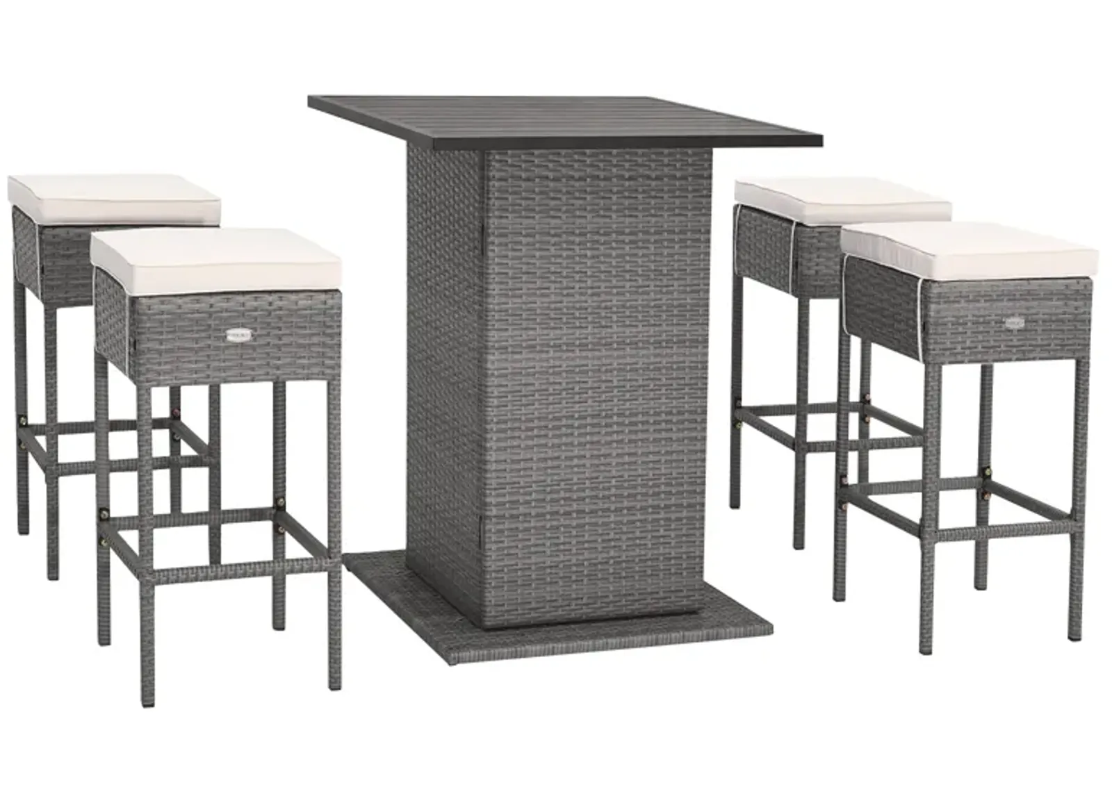 5 Pieces Outdoor Wicker Bar Table Set with Hidden Storage Shelves-White