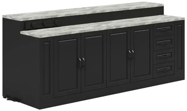 FUFU&GAGA Modern Kitchen Island with Storage, Marble-Texture Countertop, Built-in Power Outlets,MDF Cabinet with Drawers & Shelves, (94.5" W x 39.4" H x 31.3" D), Black
