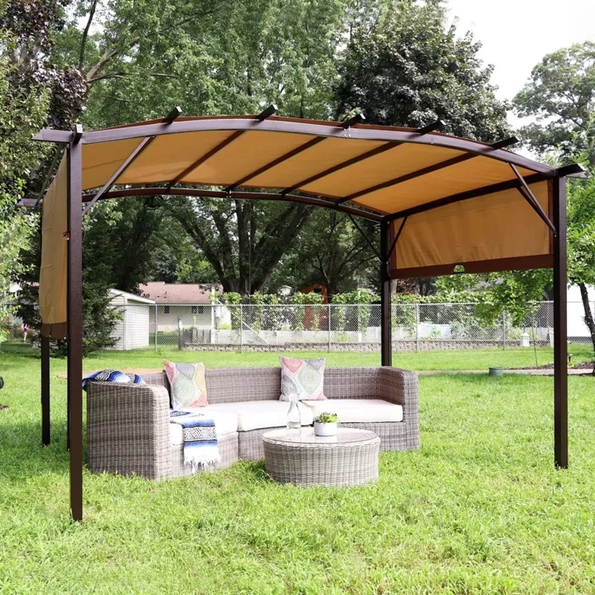 Sunnydaze 9 ft x 12 ft Polyester Retractable Pergola Canopy Shade