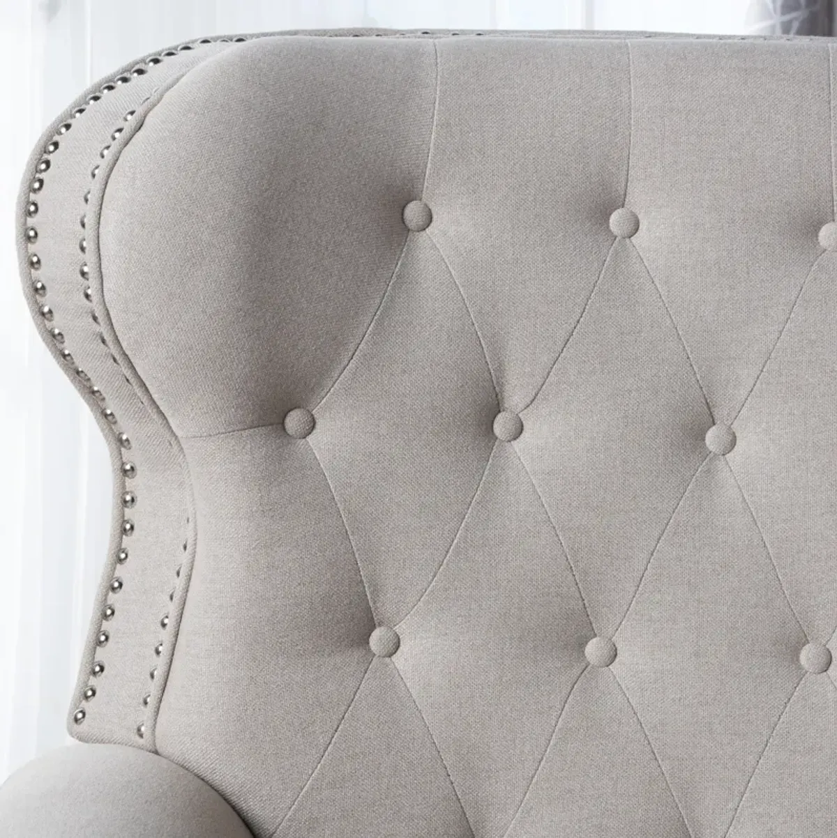 Luxurious Contemporary Button-Tufted Recliner with Nailheads and Pushback Mechanism