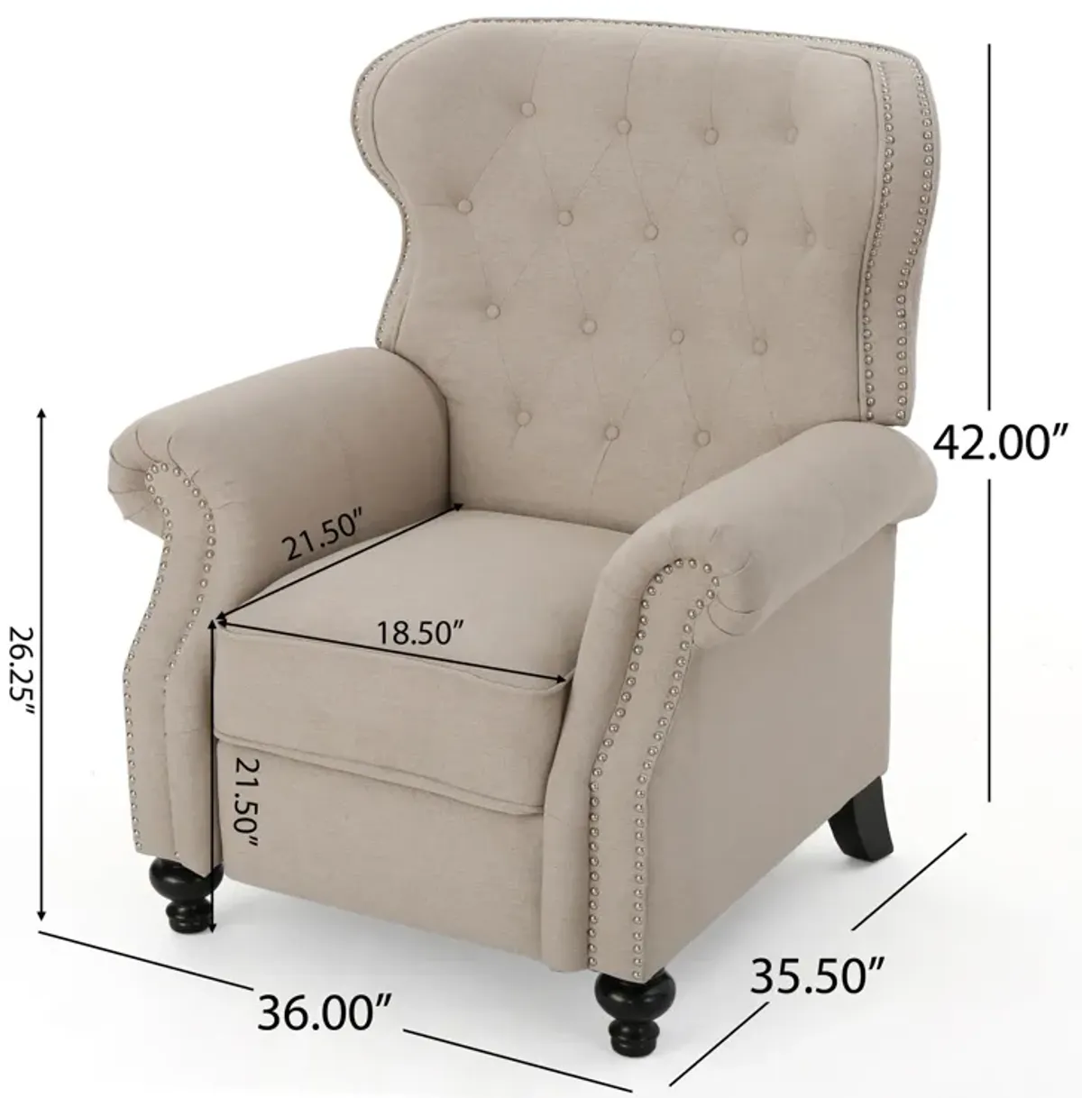 Luxurious Contemporary Button-Tufted Recliner with Nailheads and Pushback Mechanism