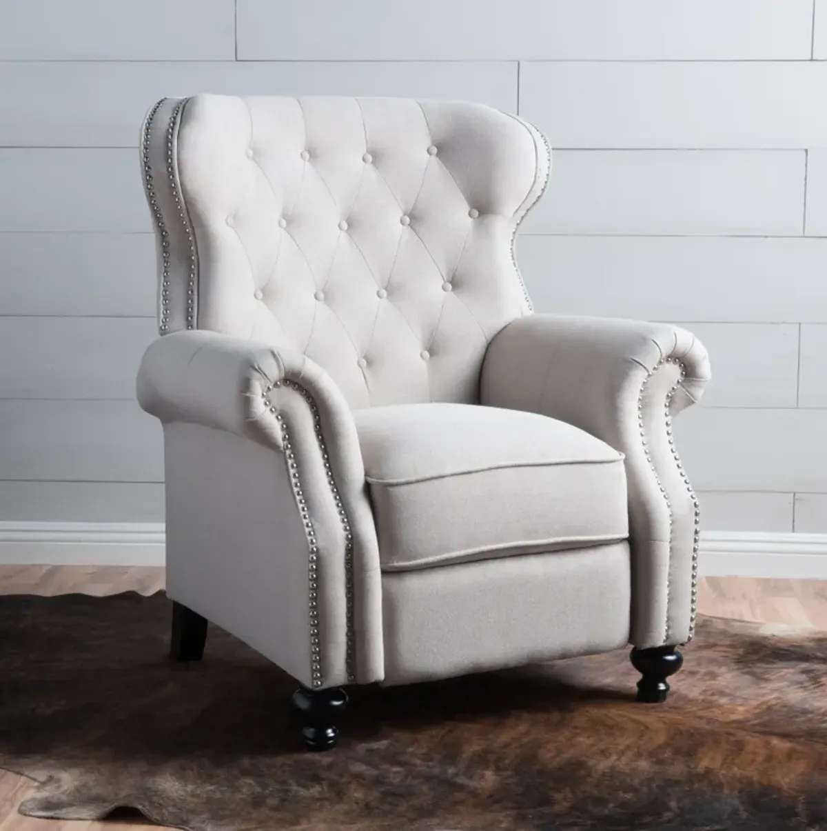 Luxurious Contemporary Button-Tufted Recliner with Nailheads and Pushback Mechanism