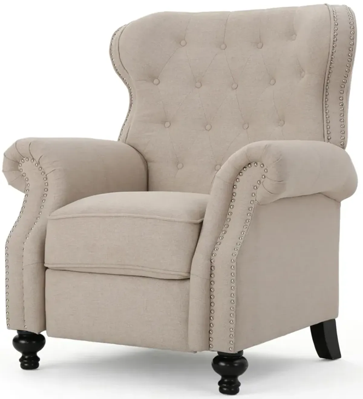 Luxurious Contemporary Button-Tufted Recliner with Nailheads and Pushback Mechanism