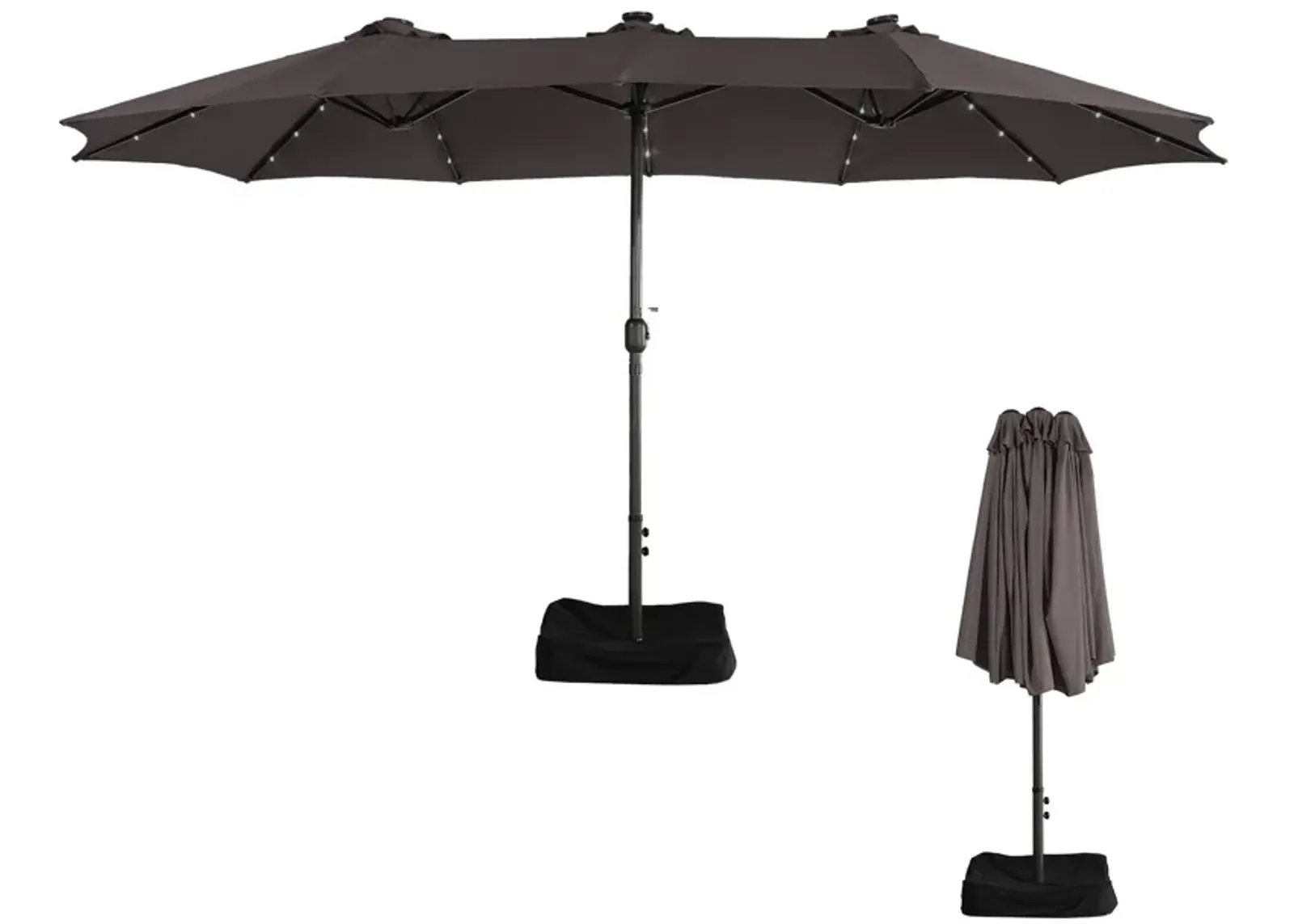 MONDAWE 15ft Rectangular Double-Sided Solar LED Outdoor Patio Market Umbrella with Base Included