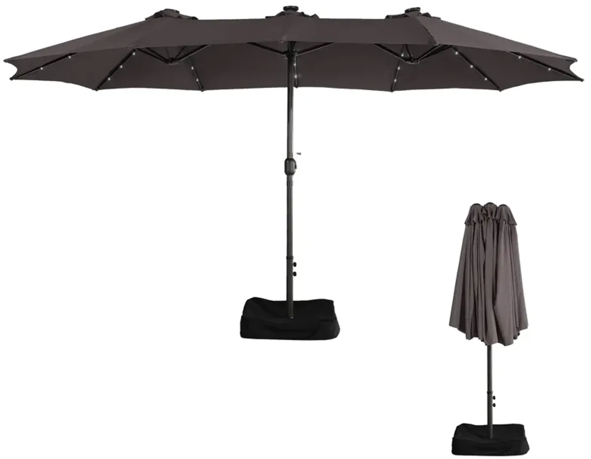 MONDAWE 15ft Rectangular Double-Sided Solar LED Outdoor Patio Market Umbrella with Base Included