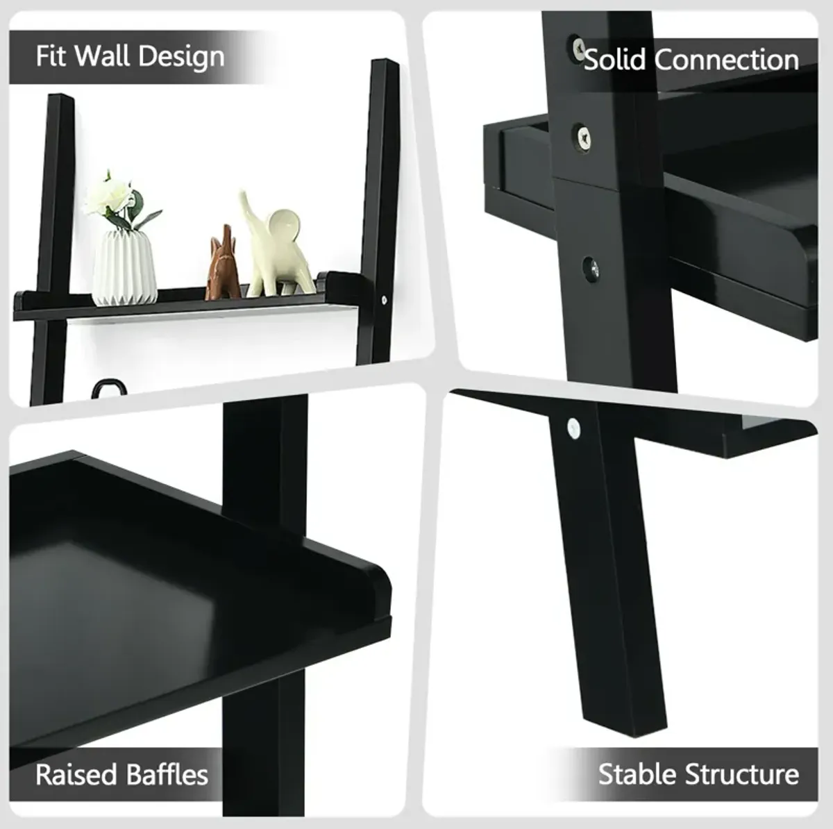 5-Tier Wall-leaning Ladder Shelf  Display Rack for Plants and Books