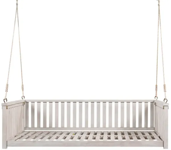 Minimalist Twin Garden Swing Bed with Ropes, Acacia Wood, Safe Sloped Design