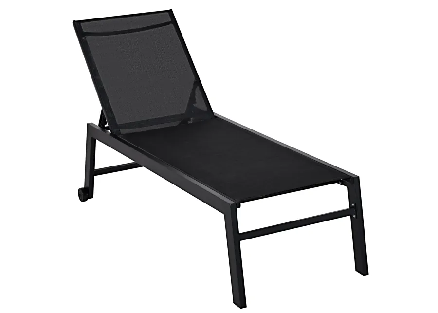 Black Patio Lounger: Chaise Chair with Wheels and Adjustable Back