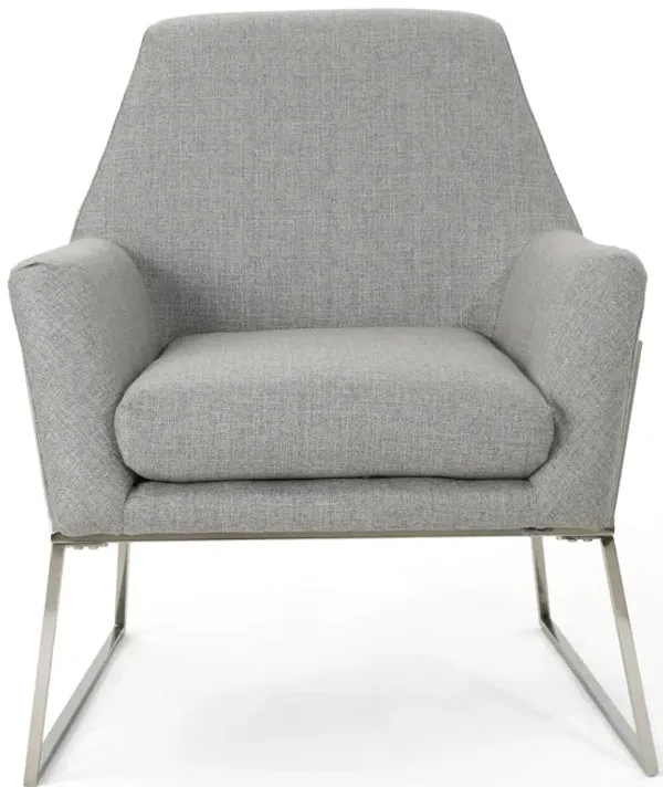 Accent Chair, Retro Style Chrome Stainless Steel Base, Plush Gray - Benzara
