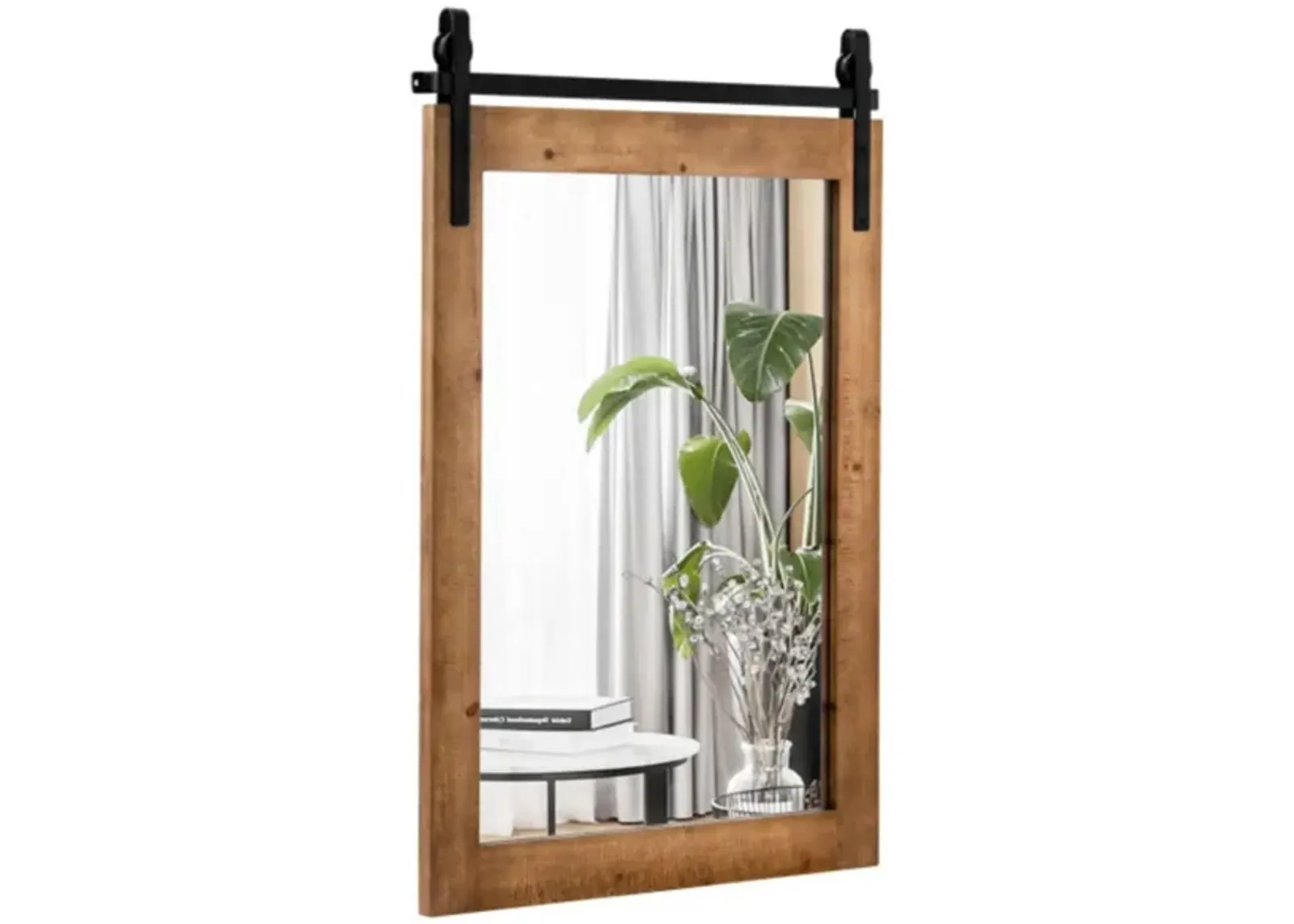 Hivvago 30 x 22 Inch Wall Mount Mirror with Wood Frame