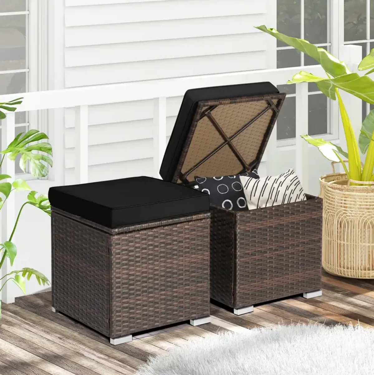 2 Pieces Patio Ottoman with Removable Cushions