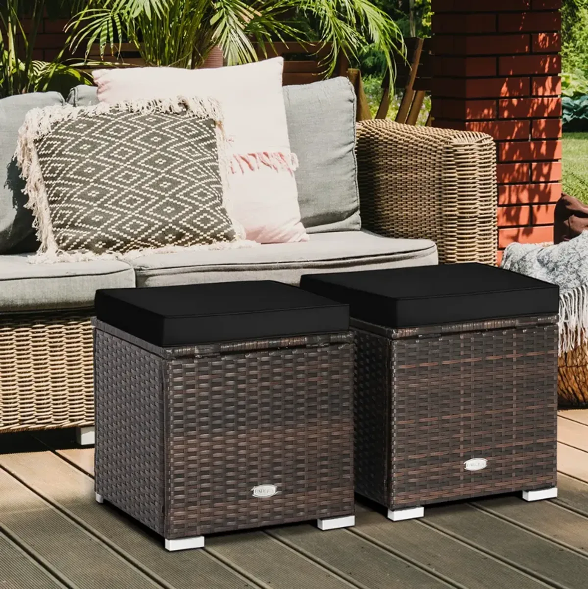 2 Pieces Patio Ottoman with Removable Cushions