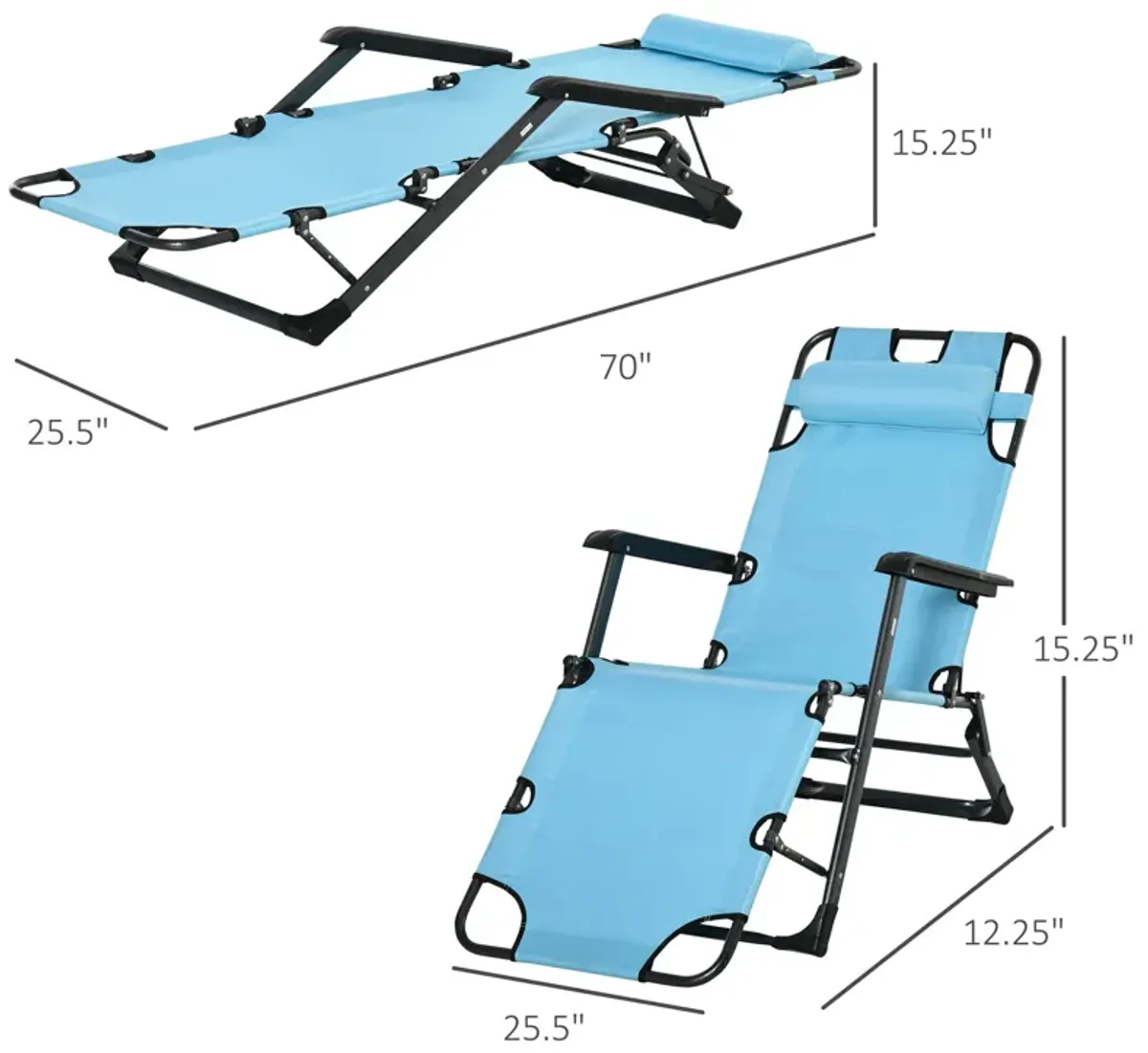 Blue Patio Recliner: 2-in-1 Folding Lounger with 120°/180° Positions