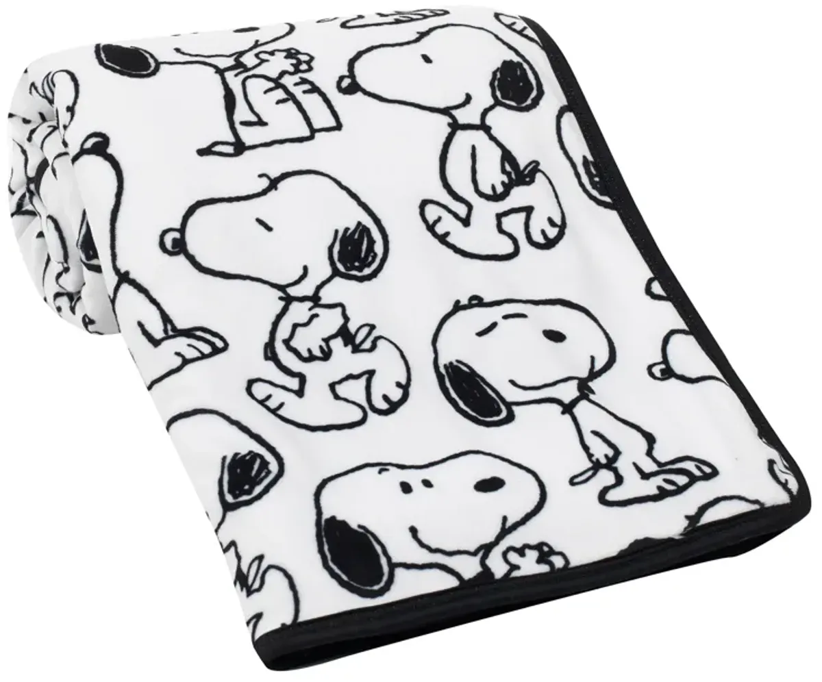 Lambs & Ivy Classic Snoopy Minky and Faux Shearling Baby Blanket - White/Black