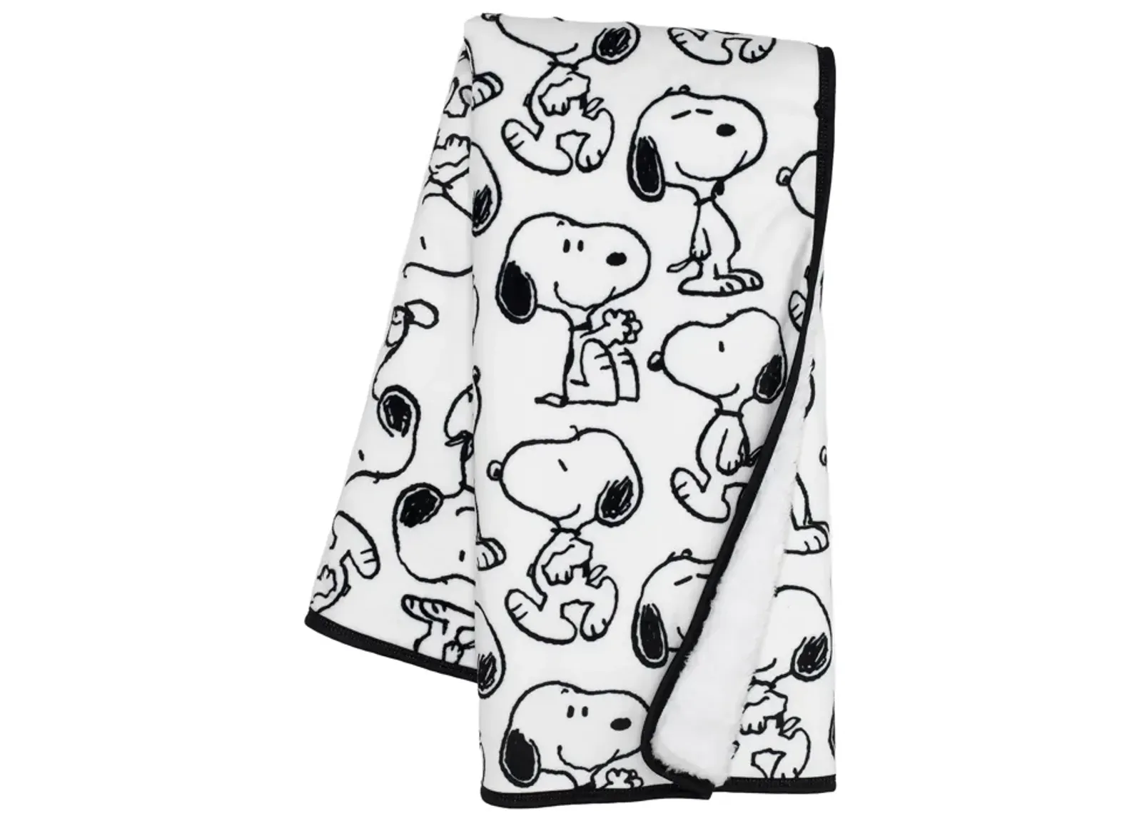 Lambs & Ivy Classic Snoopy Minky and Faux Shearling Baby Blanket - White/Black