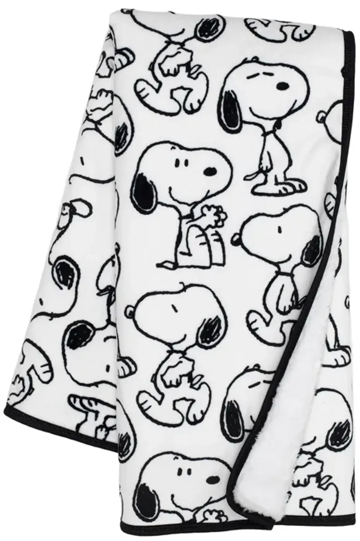 Lambs & Ivy Classic Snoopy Minky and Faux Shearling Baby Blanket - White/Black