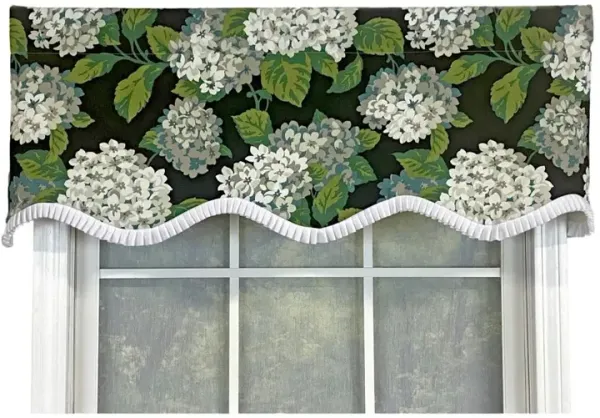 RLF Home Hydrangea Ruffled Provance valance Navy. 3" Rod Pocket 50"W x 17"L